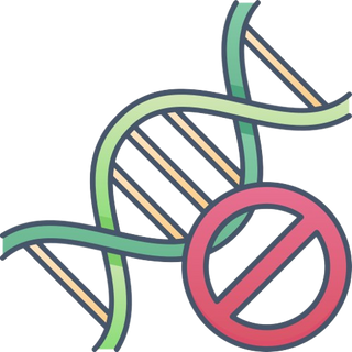 Illustration d'un brin d'ADN avec un sens interdit ajouté à sa base pour symboliser l'absence d'OGM dans la phycocyanine française Dohrnii.