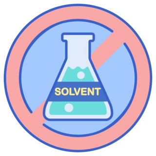 Pictogramme sans solvant avec fiole barrée, indiquant une extraction ou une formulation sans solvant.