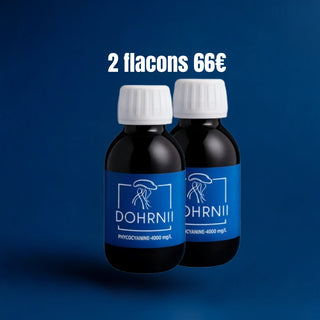 Offre Dohrnii phycocyanine 2 flacons 4000 mg/L à 66 €, cure énergie et vitalité.